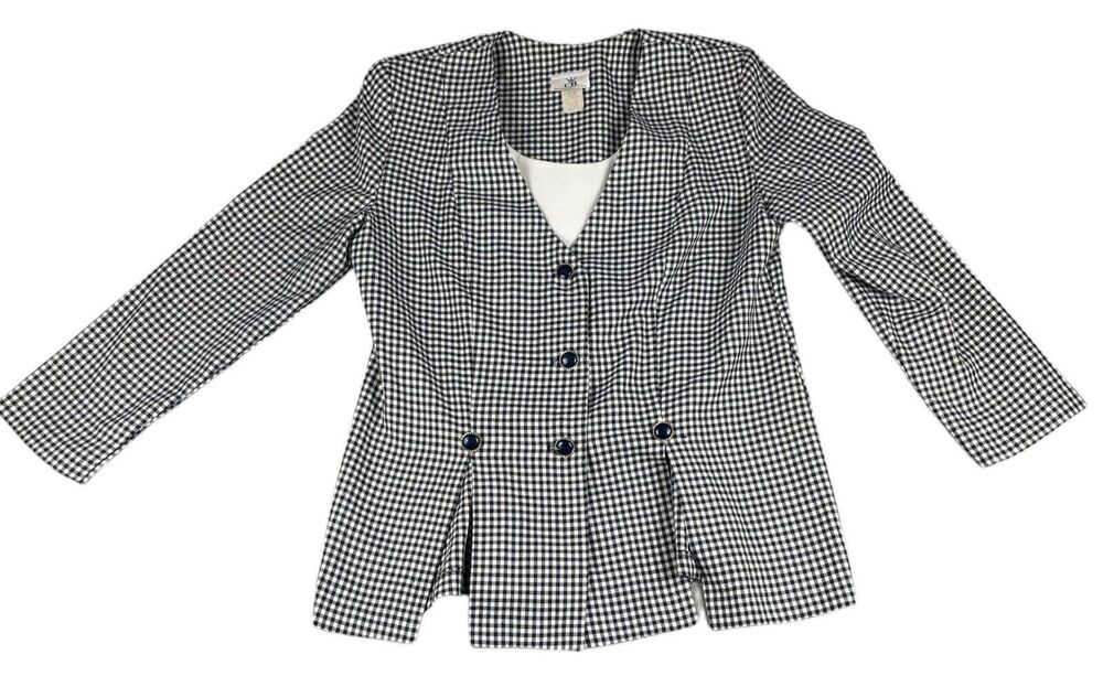 CB New York Blazer Womens 14 Black White Suit Jacket Career Preppy Office VTG